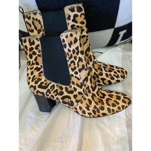 Coach & Four Womens Leather Pony Hair Leopard Print Chelsea Boot SZ 8M